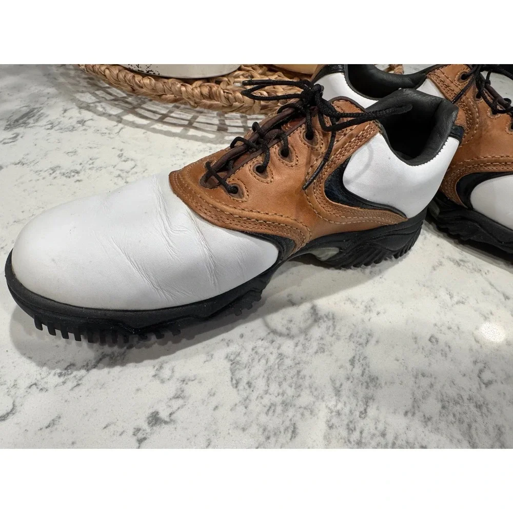 FootJoy Contour Series Mens 9 M Golf Shoes White Brown Leather Spiked 54002